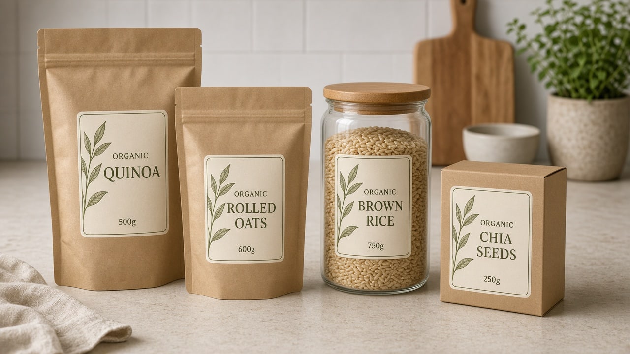 Etiqueta rectangular en producto alimentario