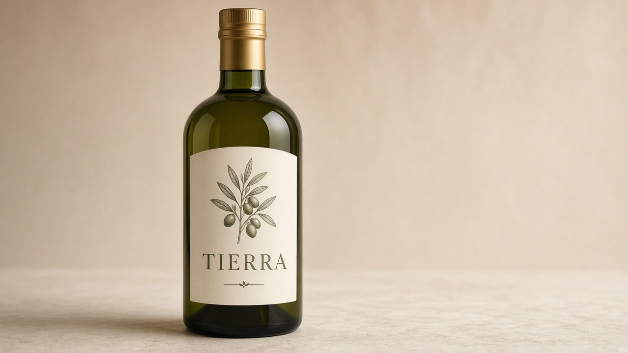 Etiqueta rectangular en botella