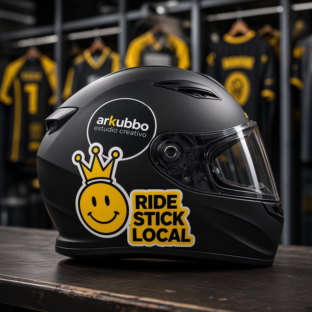 Casco con pegatinas de equipo