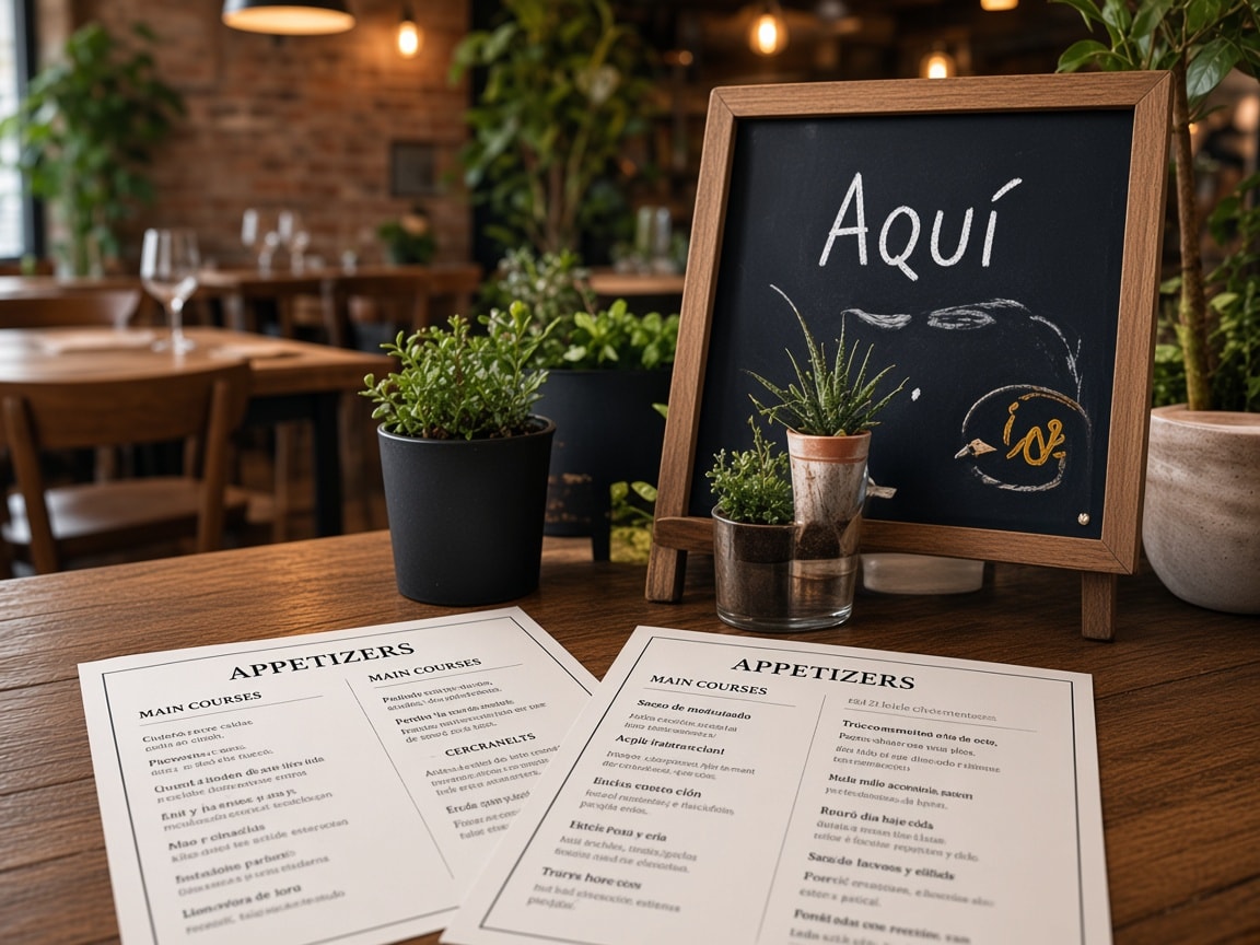 Local de hostelería con carteles y cartas impresas