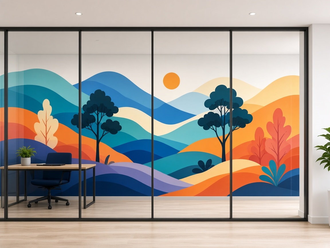 Sala de reuniones con vinilo mural en pared