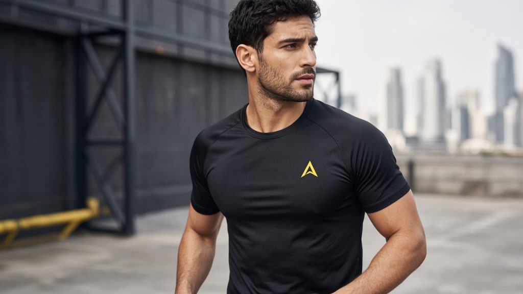 Detalle de camiseta técnica con logo