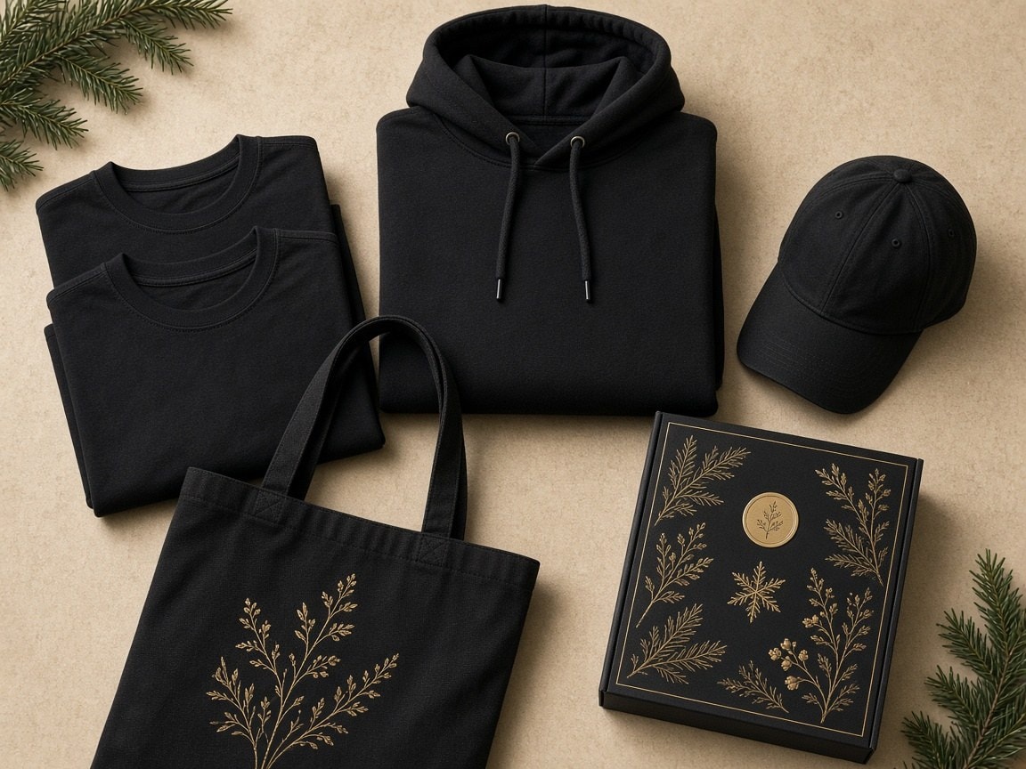 Gorra, bolsa tote y camisetas negras personalizadas