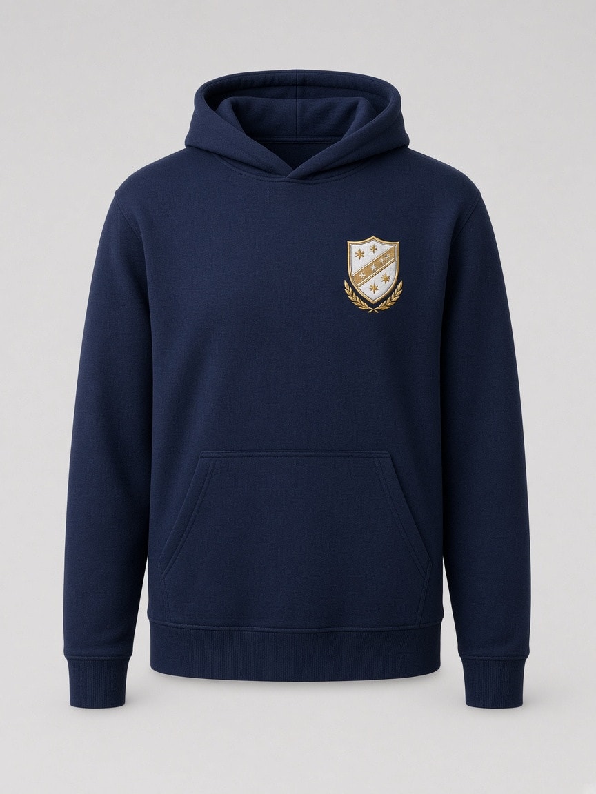 Sudadera escolar con escudo, nombre, iniciales y dorsal