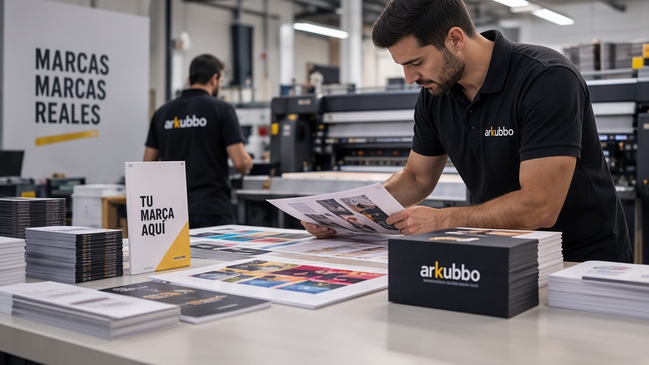 Producción de imprenta con material de marca Arkubbo