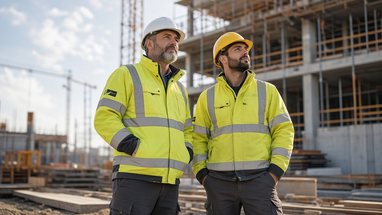 Equipo de construcción con ropa de trabajo